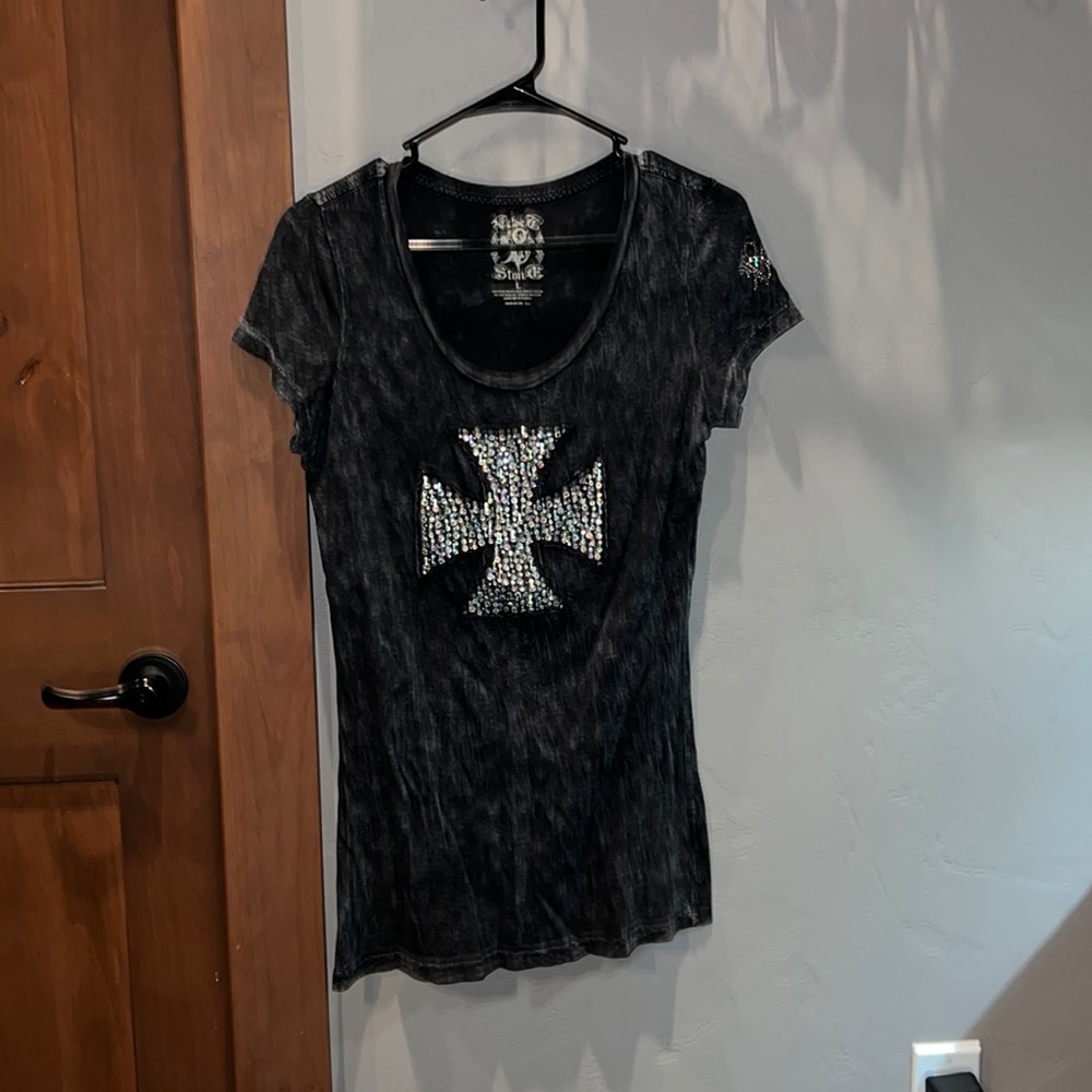 Velvet Stone Rhinestone Cross Tee
